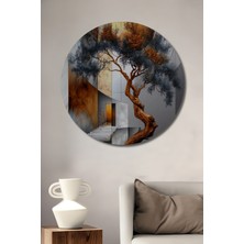 Teona Ahşap Büyülü Ağaç ve Merdivenler Yağlı Boya Görünümlü Modern Sanat Ahşap Dekoratif Tablo Yuvarlak Duvar Tablosu