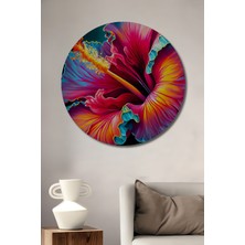 Teona Ahşap Canlı Hibiskus Çiçeği Yağlı Boya Görünümlü Modern Sanat Ahşap Dekoratif Tablo Yuvarlak Duvar Tablosu