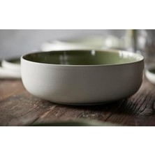 Storemax Studıo Round Seramik Salata Kasesi Mat Beyaz/parlak Yosun Çap:25 cm