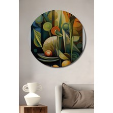 Teona Ahşap Soyut Meyve Kompozisyonu Yağlı Boya Görünümlü Dekoratif Ahşap Tablo Yuvarlak Duvar Tablosu