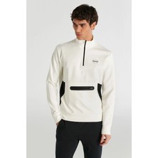 Hummel 922255-9003 Ekru Erkek Fermuar Boğazlı Gizli Kanguru Cep Detaylı Sporcu Sweat