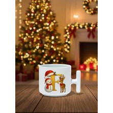 AKG F Harfli T Kulp Noel Beyaz Seramik Kupa Bardak