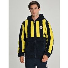 Fenerbahçe Erkek Trıbun Çubuklu Peluş Sweat Lacivert - Sarı Renk L Beden
