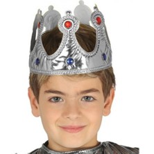 Evaglow Gümüş Renk Kumaş Malzemeden Imal Çocuk Kral Tacı 57 cm