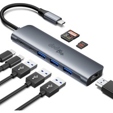 Dodobees 9038V 8 In-1 Alüminyum Type-C Hub Usb-C Şarj Girişi Kart Okuyucu HDMI 4K@60Hz