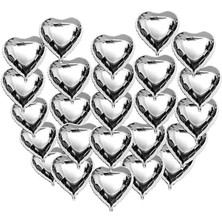 Storemax 25 Adet Gümüş Kalp Folyo Balon 10 Inç
