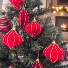 Storemax Yılbaşı Damla Süs 8cm Kadife 6lı Altın Boncuk Şeritli AST7263