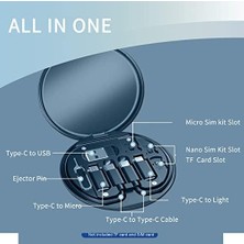 Storemax 9'u 1 Arada Kablo Kılıfı USB Adaptör Kablosu Dönüştürme Saklama Kutusu, USB Tip C - Mikro Usb/yıldırım/usb A Kablosu Veri Aktarım Aracı Sim Kart Yuvası Tepsi Çıkarma Pimi Içerir, Telefon