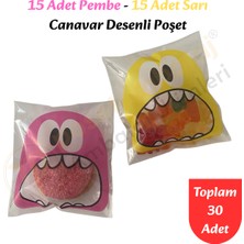 Carpcorn 30 Adet Pembe-Sarı Renkli Canavar Desenli Cake Pop & Kurabiye POŞETI-10X15 cm