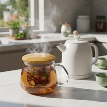 Storemax Bambu Kapaklı Cam Süzgeçli Kupa 350 ml | Bitki Çayı, Demleme Çay ve Kahve Kupası | Borosilikat Dayanıklı Cam | Sağlıklı ve Şık