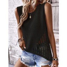 Mareandpanda Kadın Sıfır Kol Bisiklet Yaka Yanları Ajur Detay Triko Bluz