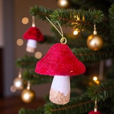 Storemax Yılbaşı Mantar Süs Kadife 11CM Bordo Beyaz 2 Adet AST7209