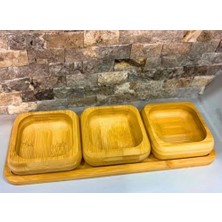 Storemax Bambu 3'lü Ahşap Sunum Seti Kahvaltılık Çerezlik Reçellik Tepsili Şık ve Pratik Servis Ürünü (Kare)