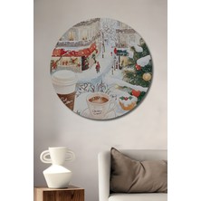 Teona Ahşap Kış Paris Sokakları Sulu Boya Görünümlü Ahşap Dekoratif Tablo Yuvarlak Duvar Tablosu