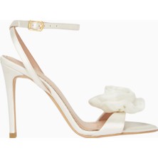 Rose Des Vents 100, Lüks Saten Topuklu Sandalet, Çiçek Detaylı Zarafet