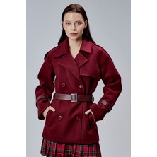 Bolivente Lina Bordo Regular Fit Premium Kemerli Kaşe Ceket