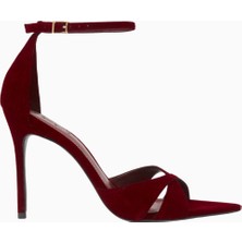 Schutz Strappy 100 Bordo Süet Crossover Bantlı, 100MM Ince Topuklu Lüks Sandalet