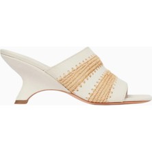 Simkhai Shadow 75 Krem-Bej Deri ve Raffia, Açık Burun El Yapımı Zarif Slip-On Topuklu Sandalet