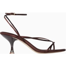 Jeffrey Campbell Fluxx 70 Bordo Deri Tokalı, Kare Burun Kadın Topuklu Sandalet