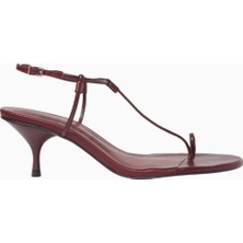 Schutz Elsha 55 Bordo Deri T-Bantlı 55MM Kitten Topuklu, Lüks Sandalet