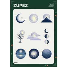 Zupez Ay Yıldız Doğa Temalı Ütü Transfer Tasarım Seti Premium Transfer ZPZ076