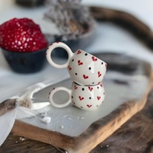 Storemax El Yapımı 2'li Kalpli Kabartmalı Seramik Kupa