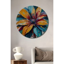Teona Ahşap Yağlı Boya Görünümlü Canlı Renkler Çiçek Sanat Ahşap Dekoratif Tablo Yuvarlak Duvar Tablosu