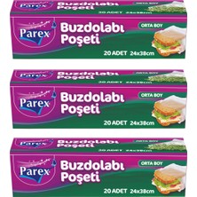 Parex 20'li Buzdolabı Poşeti Orta Boy 24 x 38 cm Üçlü Paket