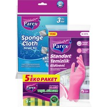 Parex Temizlik Eldiveni Sünger Bez ve Düz Sünger Paketi