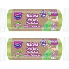 Parex Natura Büzgülü Çöp Torbası 15'li Orta Boy 55 x 60 cm Ikili Paket