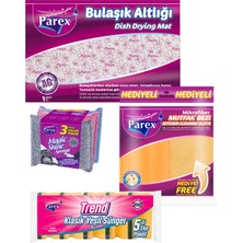 Parex Magic Shine Sünger Klasik Sünger Bulaşık Altlığı ve Mutfak Bezi Paketi