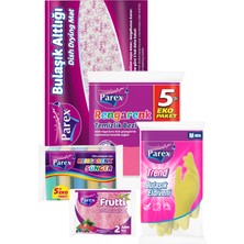 Parex Rengarenk Temizlik Bezi, Sünger, Bulaşık Eldiveni ve Altlığı  Paketi