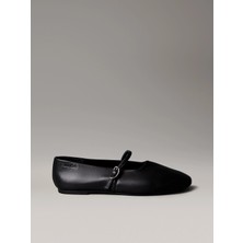 Calvin Klein Oblique Mary Jane Deri Metal Detaylı Kadın Siyah Babet HW0HW02847-BEH