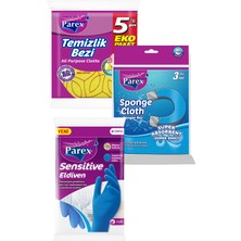 Parex Temizlik Bezi 5'li Sünger Bez 3'lü ve Bulaşık Eldiveni Paketi