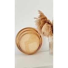Storemax Bambu 3'lü Yuvarlak Servis Tepsisi Seti – 30-35-40 cm Hasır Örgü Desenli Doğal Bambu Tepsi, Çay Kahve Sunum Tepsisi, Dekoratif & Kaymaz Yüzeyli Şık Servis Tepsisi (Yuvarlak)