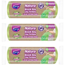 Parex Natura Büzgülü 10'lu Çöp Torbası Büyük Boy 65 x 70 cm Üçlü Paket