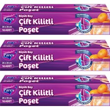 Parex 10'lu Çift Kilitli Buzdolabı Poşeti Büyük Boy 26 x 28 cm Üçlü Paket
