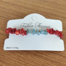 AtaRoots Kırmızı Mercan & Akuamarin Doğal Taş El Yapımı Bileklik