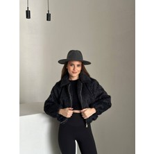 Trendparis Ürün Adı: Gold Fermuar Detaylı Ithal Keçe Ceket