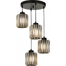 Avonni AV-7013-383-4Y-BSY Siyah Boya Modern Avize E27 Metal Kristal 30 cm