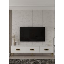 Demonte Decor 1365TV180-32CT Tv Sehpası Beyaz-Altın Siyah