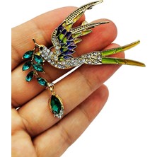 BB Bi Butik Shop Zümrüt Yeşili Taşlı Renkli Kuş Broş – Kristal Taşlı Zarif Bird Brooch | Kadın Şık Aksesuar