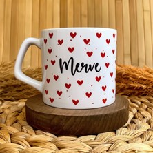 Loren Gift Kırmızı Kalp Temalı Kişiye Özel Isimli Porselen Lüks Kupa 250 ml