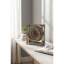 Rossev Roma Rakamlı Eskitme Gold Kare Çerçeve Çarklı Masa Saati