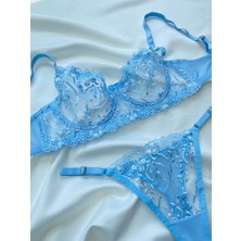 Evelina Lingerie Açık Mavi Balenli Brode Sütyen Takım