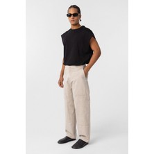 Vamos Yıkamalı Baggy Gabardin Pantolon Bej