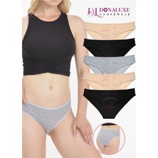 Donaluxe Kadın Slip Külot, Siyah Gri Ten Renk Bikini Külot, Pamuklu Yumuşak Kumaş 5'li Paket Bikini Külot
