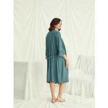 Monamise Kadın, Yeşil, %94 Viskon %6 Elastan, Hamile / Lohusa Sabahlıklı Gecelik Tk.