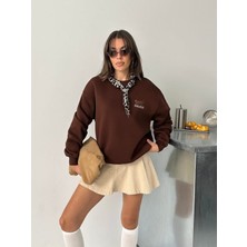 Astap Fular Detay Oversize Sweatshirt Kompakt Kumaş Kışlık Şardonlu Kadın