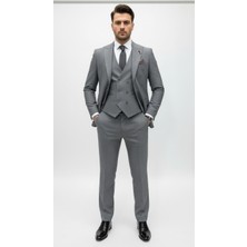 Plus Scorpion Erkek 3 Parça Takım Elbise | Sivri Yaka, Tek Düğme, Çift Yırtmaç, Armürlü Kumaş